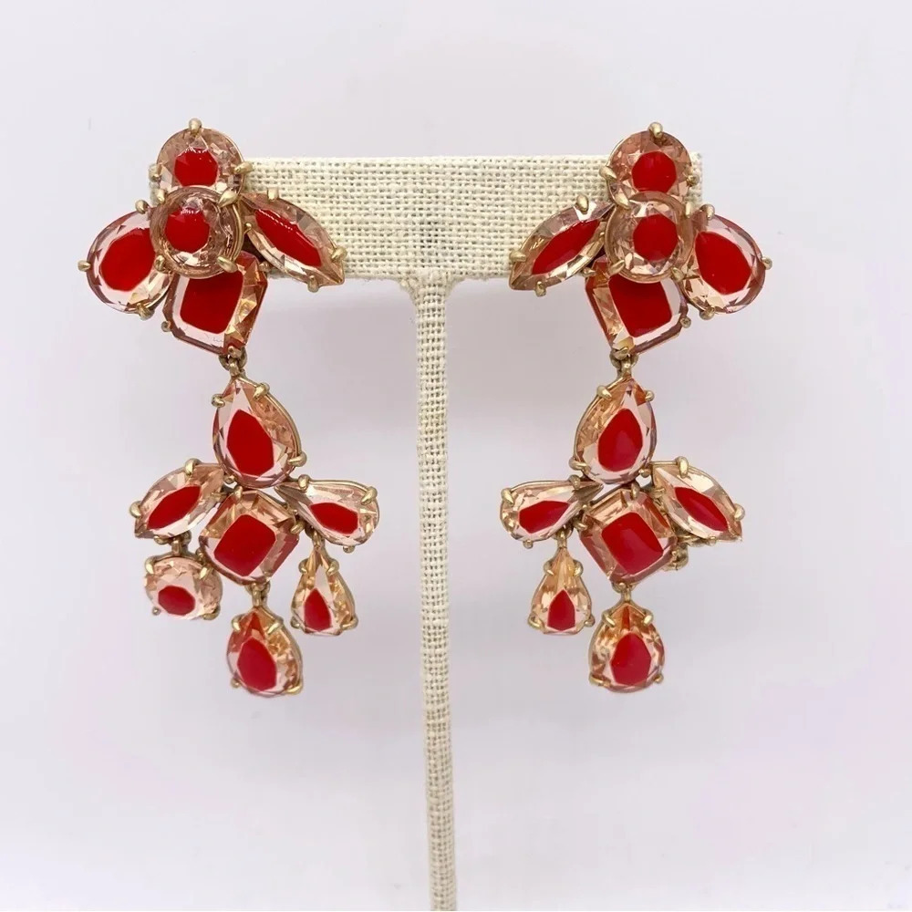 J. Crew Red and Gold Jeweled Earrings